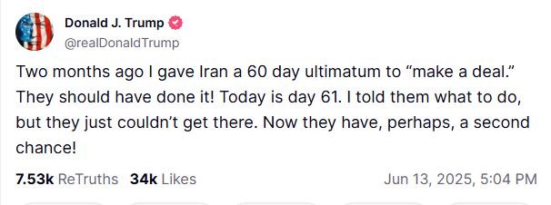 donald trump truth social on iran